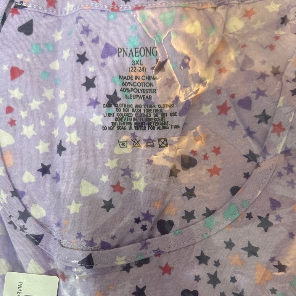 Purple Star and Heart Print Sleepwear
